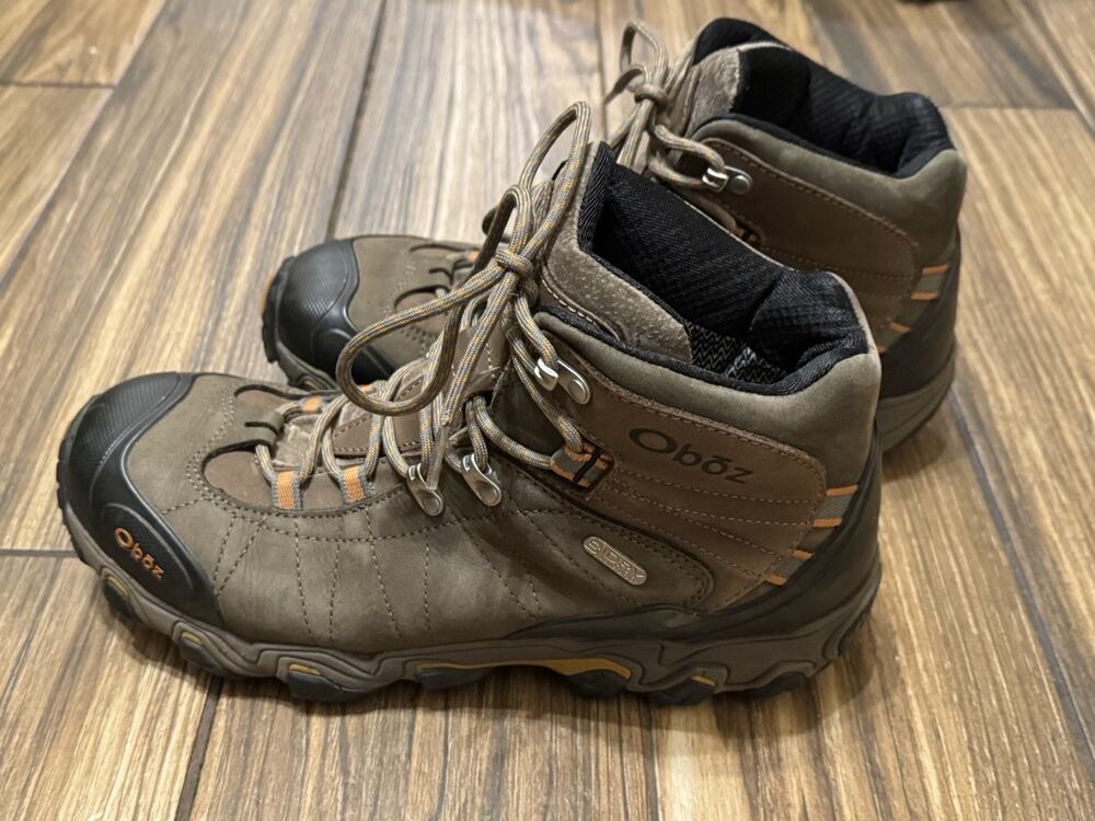 Oboz Bridger Mid Waterproof Hiking Boots Men’s 10.5 Brown Orange EU 44